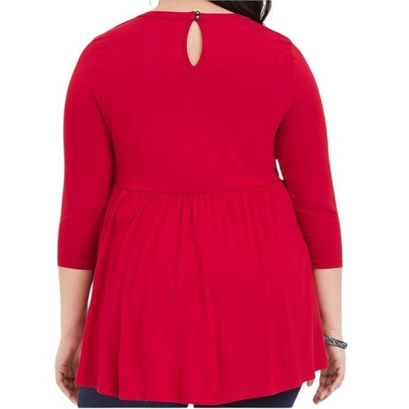 Torrid Super Soft Knits Babydoll Tunic Top Lattice Neck Womens Size 1 Red - Picture 2 of 11